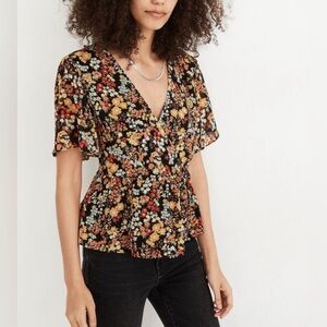 Madewell Short-Sleeve Peplum Wrap Top in Flower Garden, Small